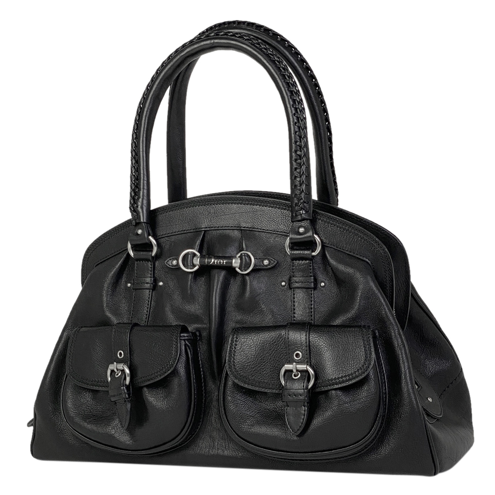 Christian Dior Logo Handbag Leather Black